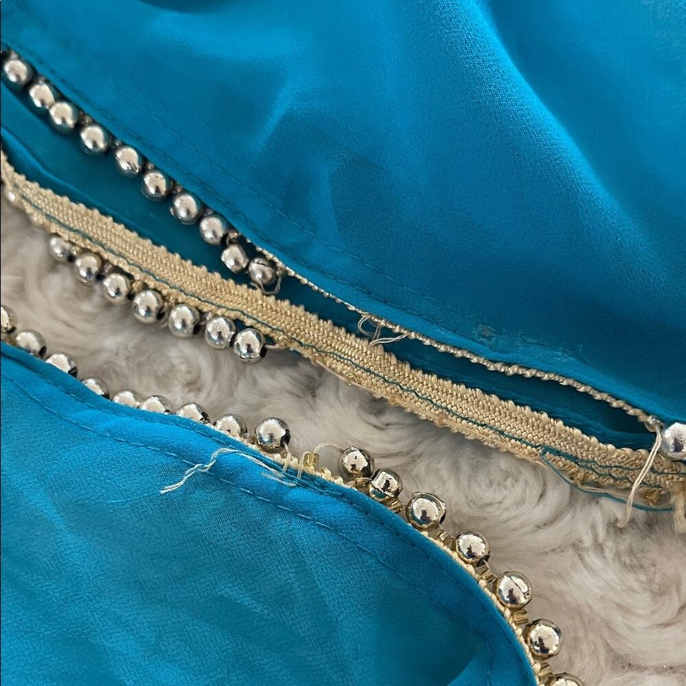 Moroccan Kaftan Maxi Dress Turquoise Hand Beaded Dubai Style Long Sleeve Formal - Picture 13 of 16